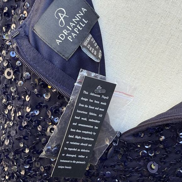 NWT Adrianna Papell Womens Sequin Bead Top Cap Sleeve Wrap Front Formal Navy 10 - Picture 10 of 13